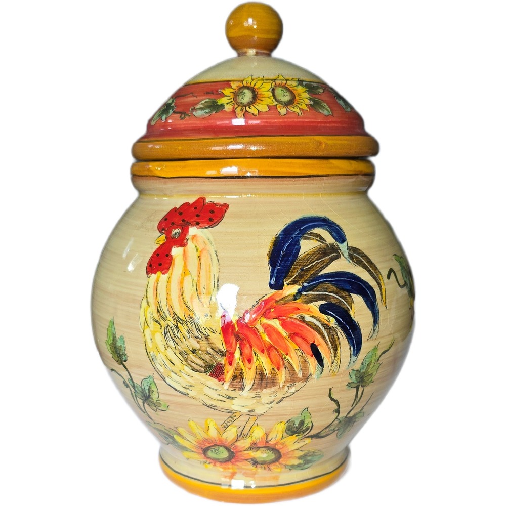 Gallo Ceramic Rooster and Sunflower Canister Jar with Lid Farmhouse Decor